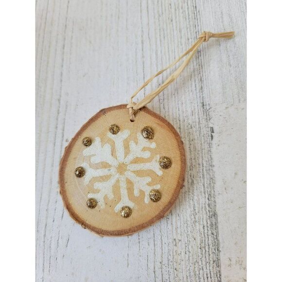 Mini Handmade wooden snowflake glitter ornament Xmas decor - Picture 2 of 4
